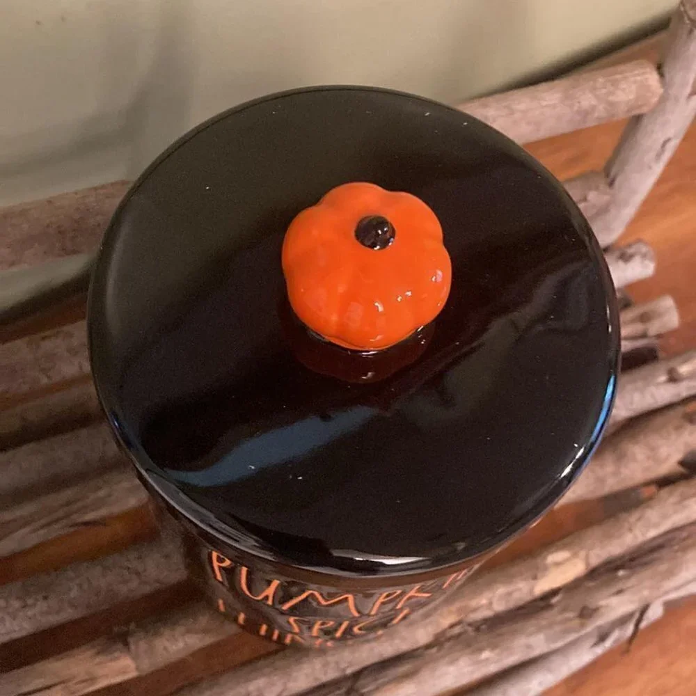RAE DUNN PUMPKIN SPICE THINGS UP with PUMPKIN ON LID CANISTER JAR